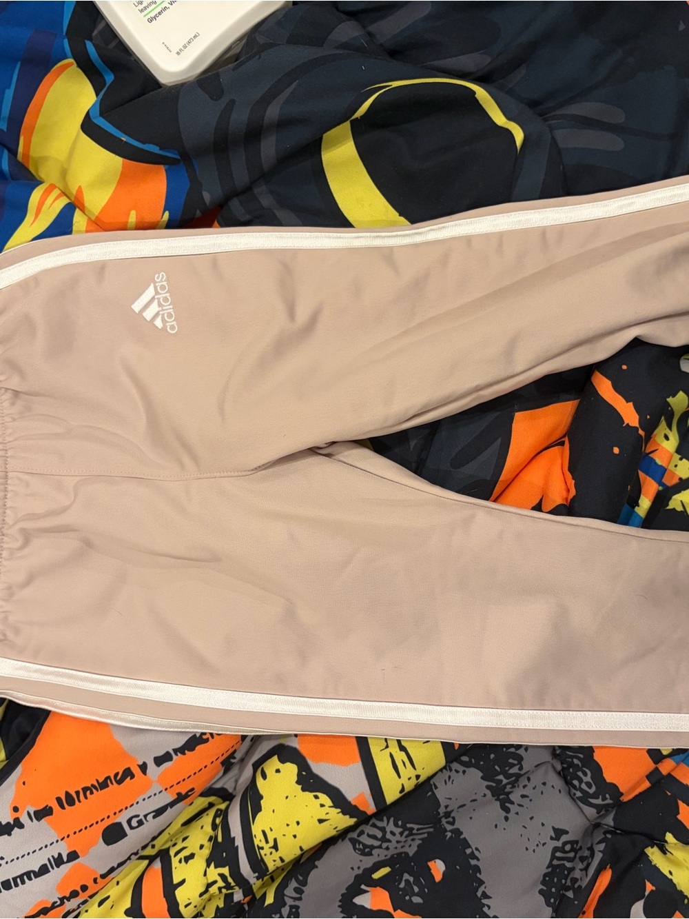 adidas Beige Track Pants with White Stripes